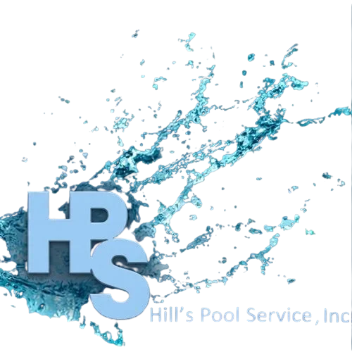 Hill's Pool Service logo with light blue HPS letters over turquoise water splash graphic